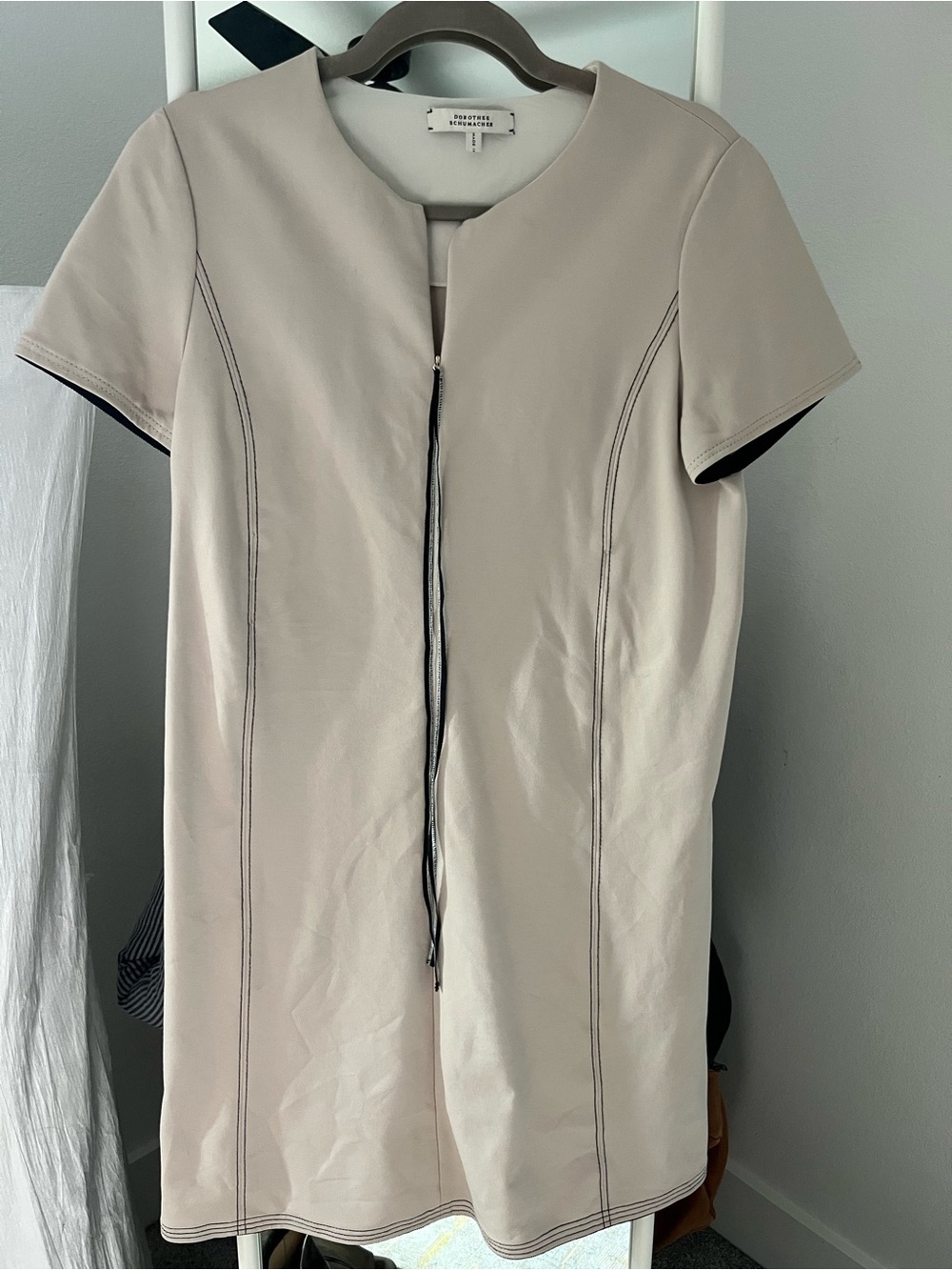 Dorothee Schumacher Short Sleeve Zip Dress in Light Beige